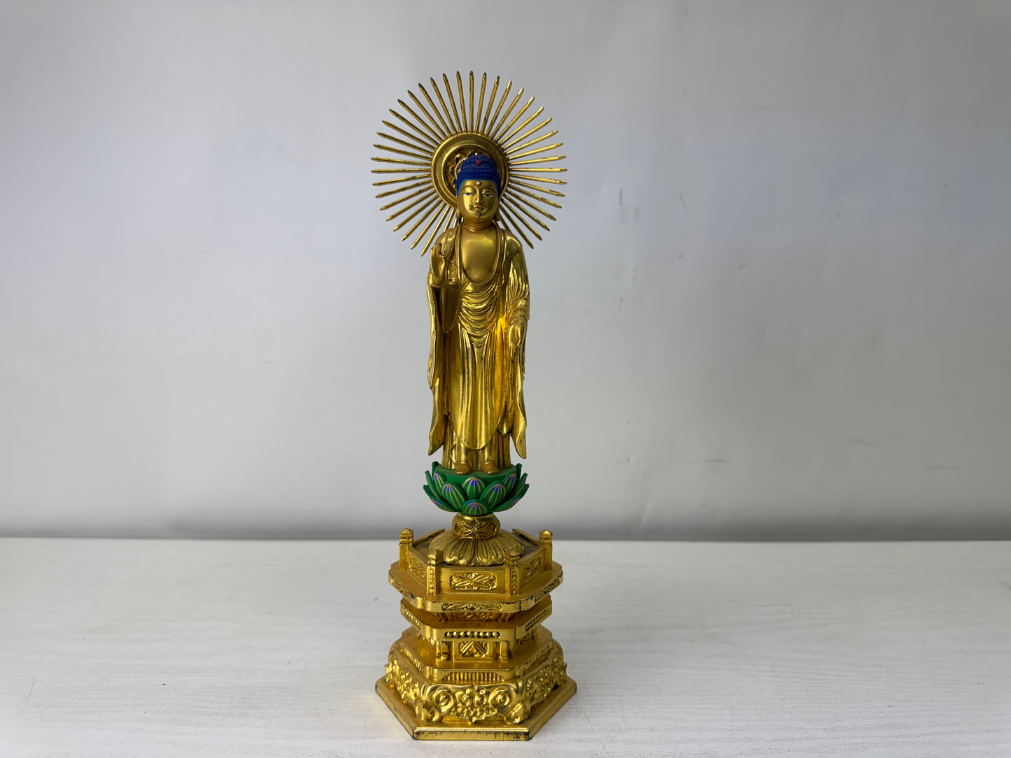 Y10023 STATUE wood carving Amida Nyorai Buddha figurine Japan antique Buddhism