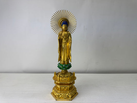 Y10023 STATUE wood carving Amida Nyorai Buddha figurine Japan antique Buddhism