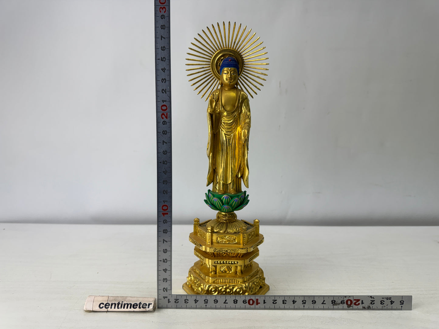 Y10023 STATUE wood carving Amida Nyorai Buddha figurine Japan antique Buddhism