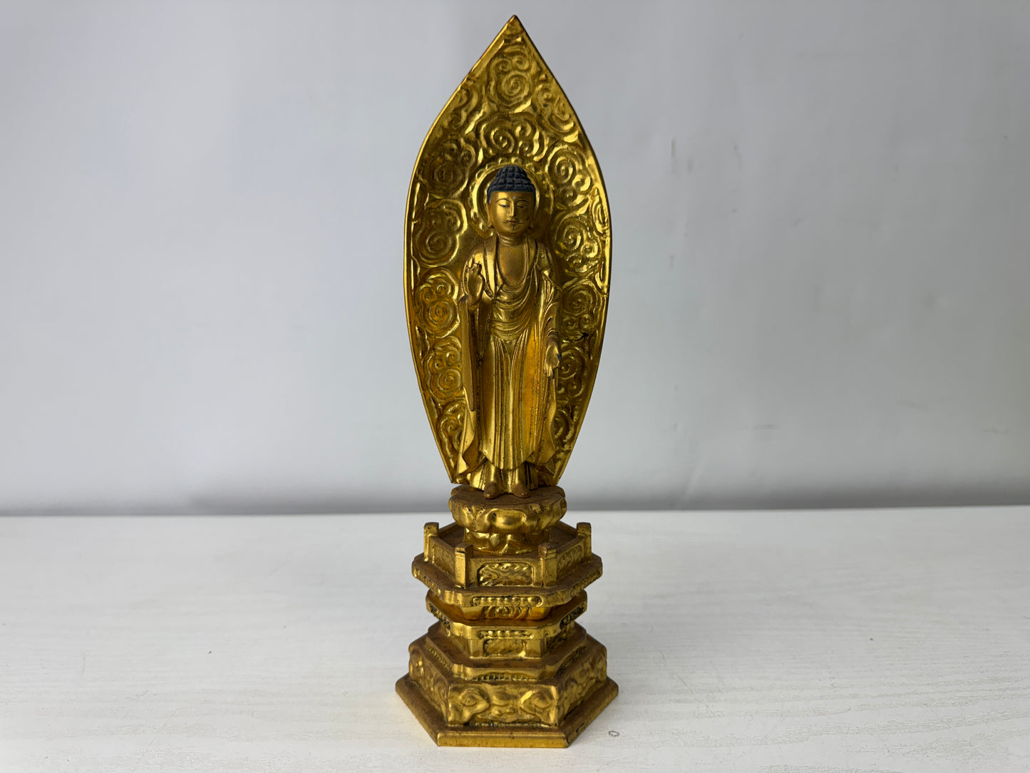 Y10024 STATUE wood carving standing Amida Nyorai figure Japan antique Buddhism