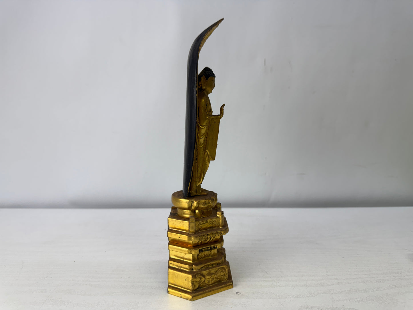 Y10024 STATUE wood carving standing Amida Nyorai figure Japan antique Buddhism