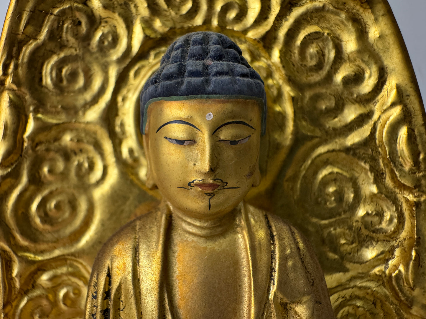 Y10024 STATUE wood carving standing Amida Nyorai figure Japan antique Buddhism