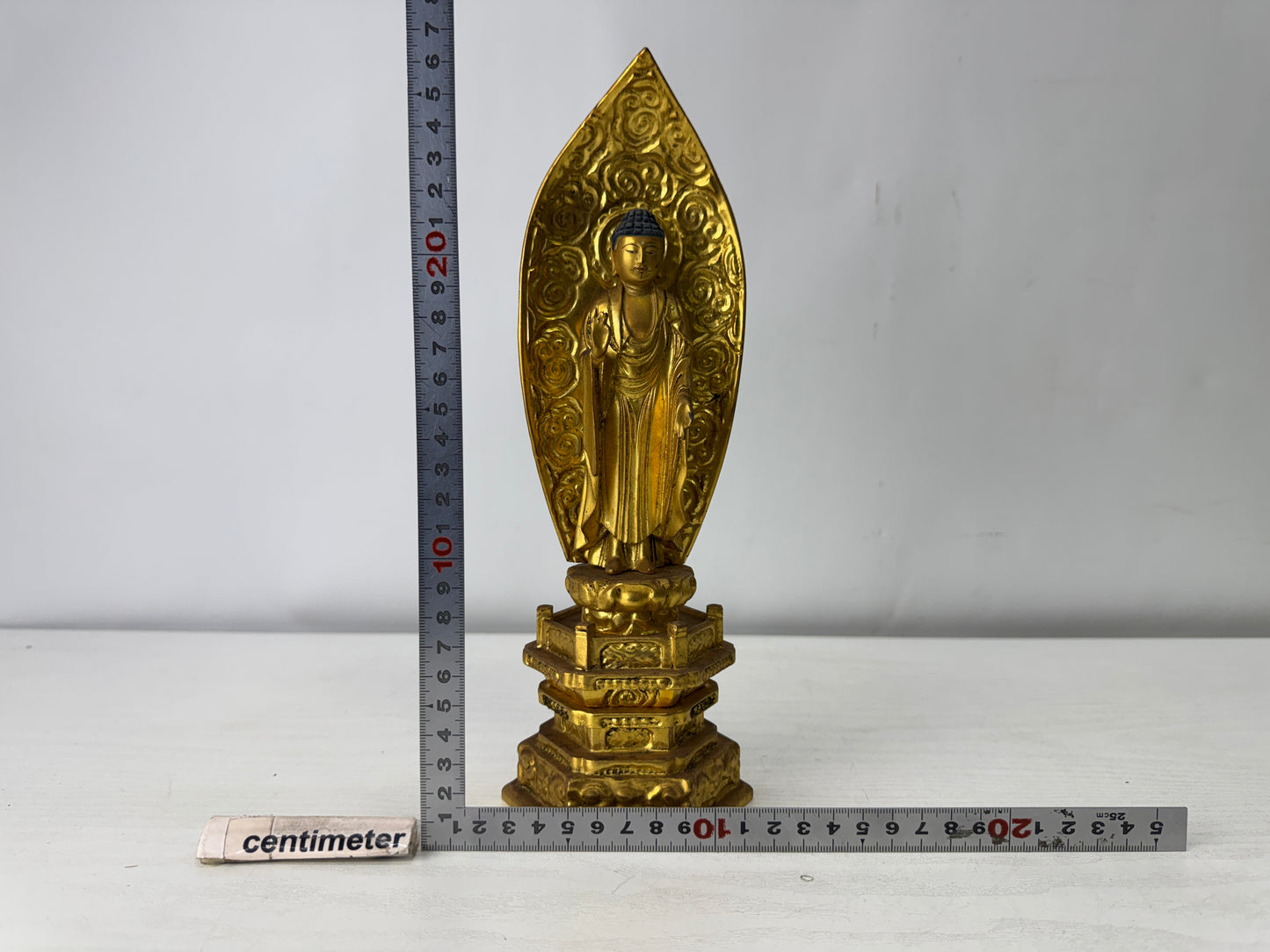 Y10024 STATUE wood carving standing Amida Nyorai figure Japan antique Buddhism