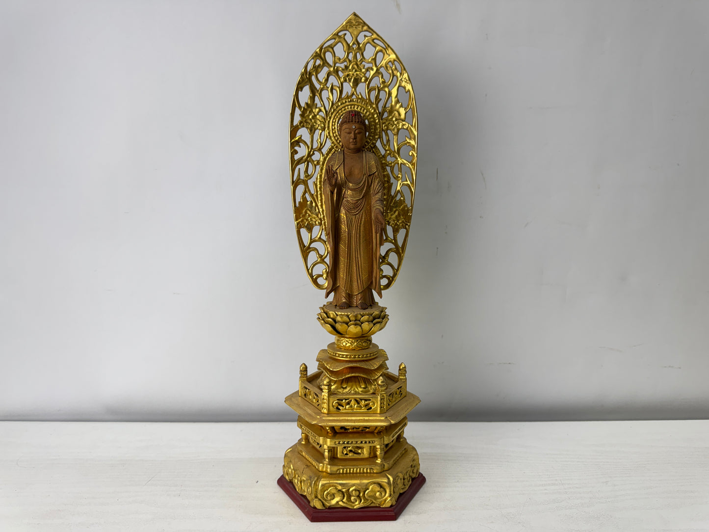 Y10025 STATUE wood carving Amida Nyorai Buddha figurine Japan antique Buddhism