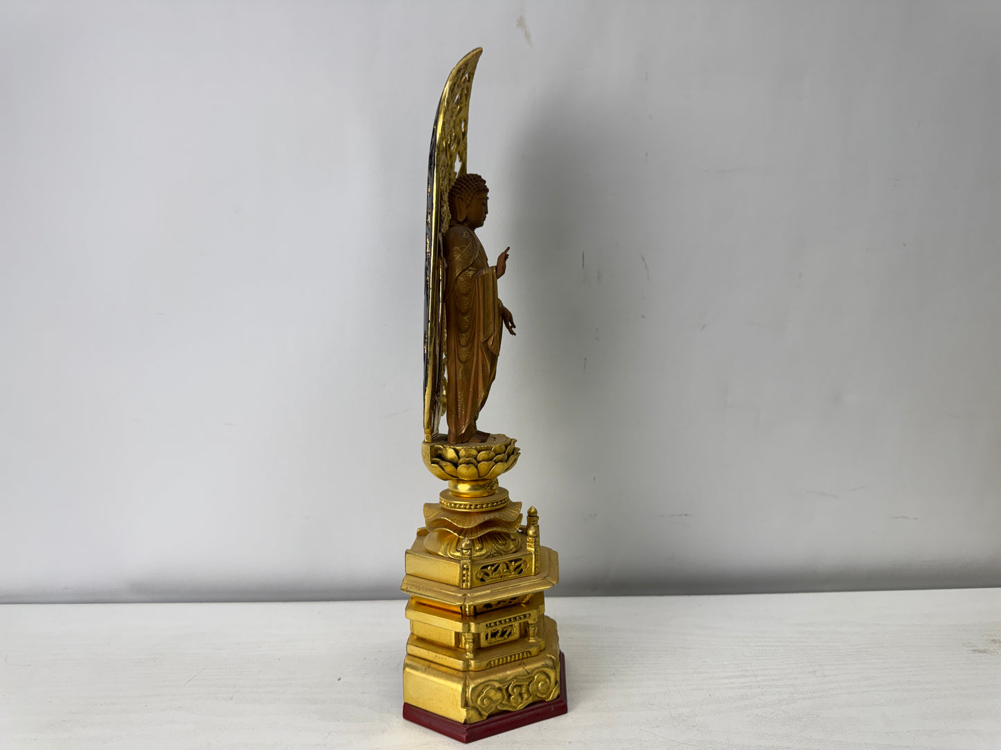 Y10025 STATUE wood carving Amida Nyorai Buddha figurine Japan antique Buddhism