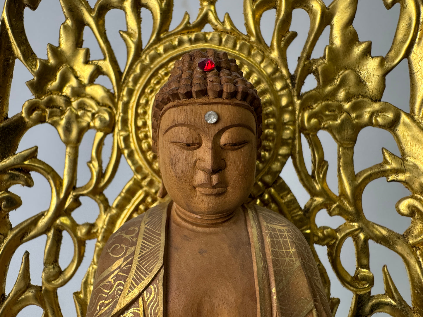 Y10025 STATUE wood carving Amida Nyorai Buddha figurine Japan antique Buddhism