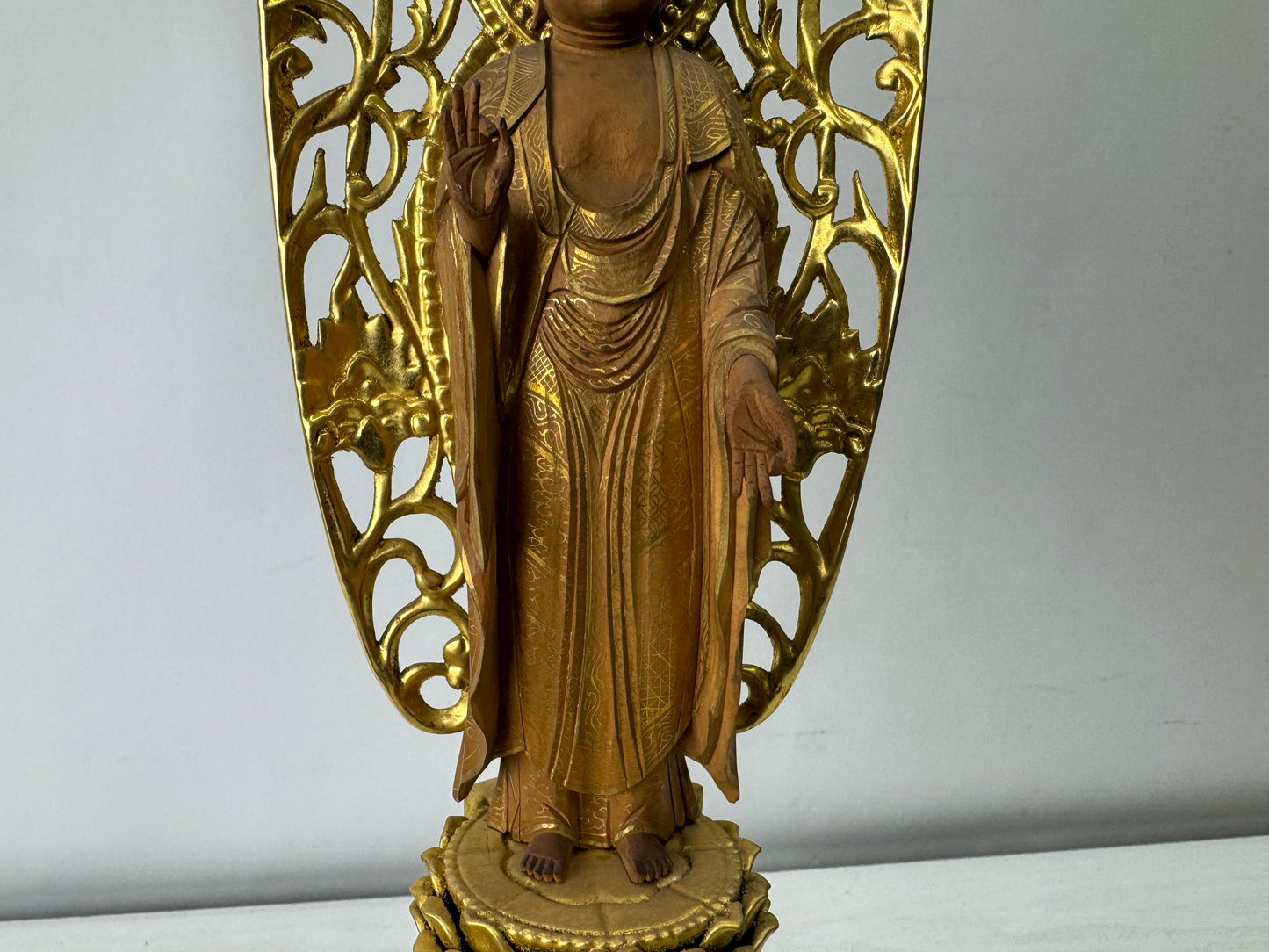 Y10025 STATUE wood carving Amida Nyorai Buddha figurine Japan antique Buddhism