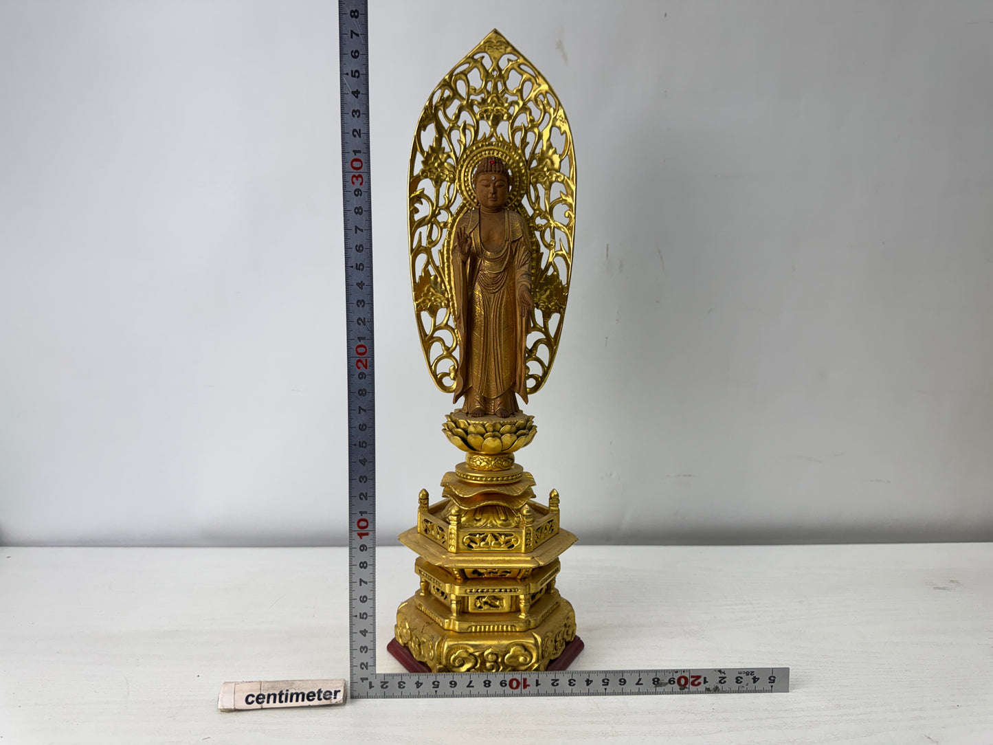 Y10025 STATUE wood carving Amida Nyorai Buddha figurine Japan antique Buddhism