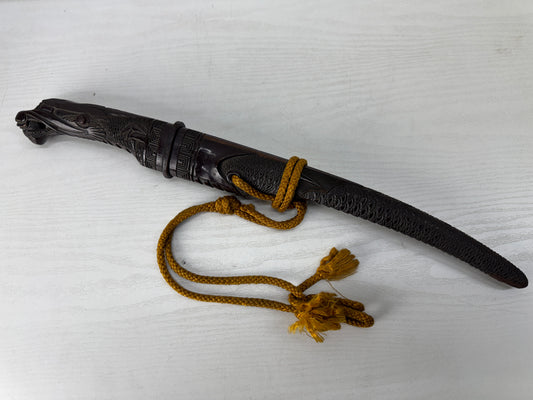 Y10030 JITTE Iron weapon samurai wood carving koshirae Edo signed Japan antique