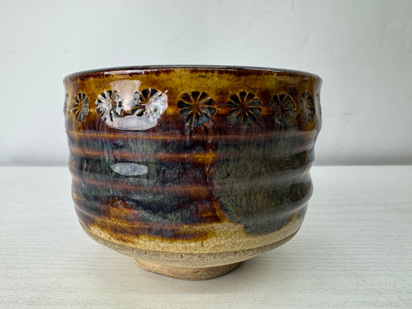 Y10031 CHAWAN Seto-ware bowl signed box Japan antique tea ceremony pottery cup