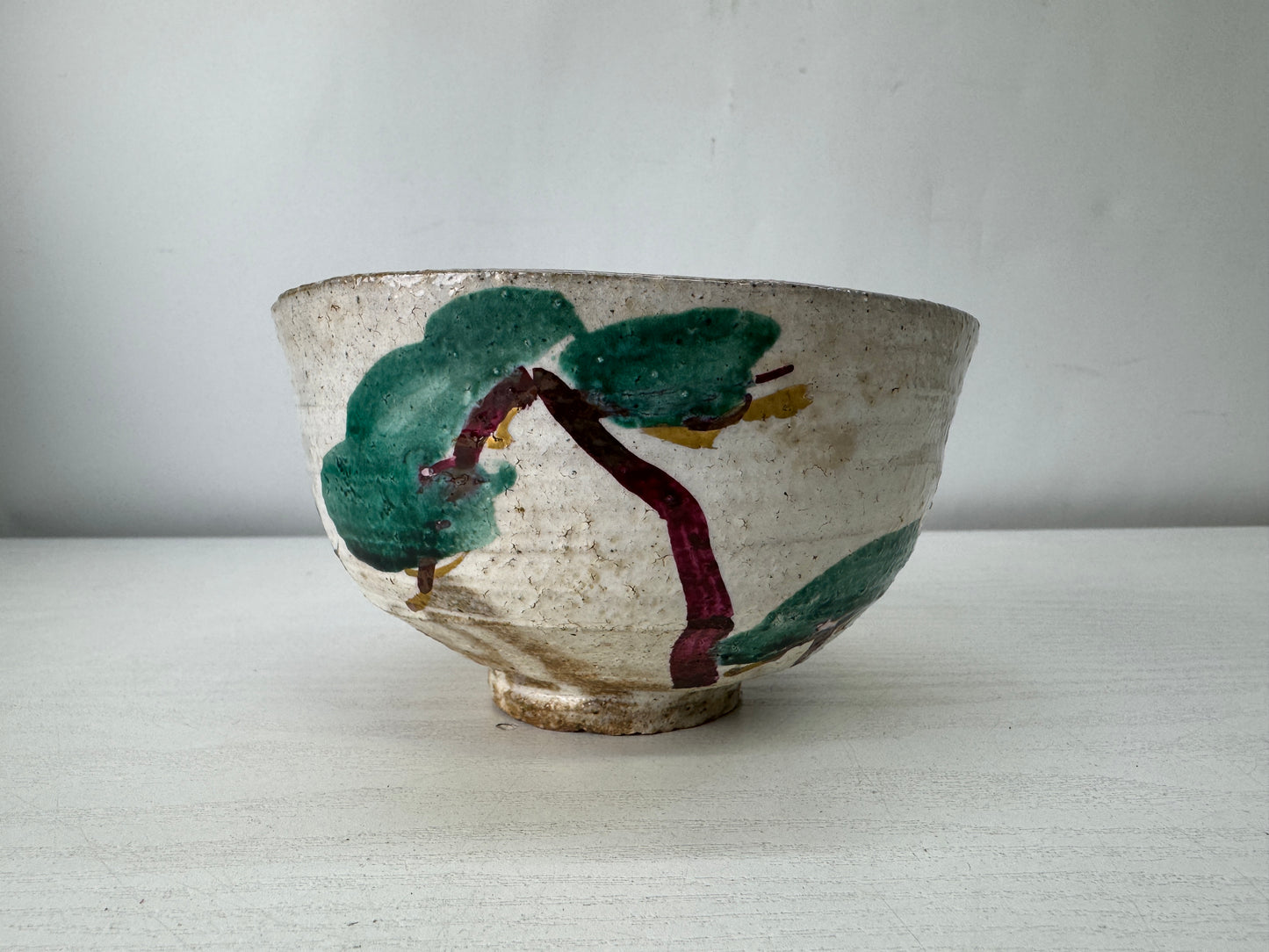 Y10033 CHAWAN Kyo-ware bowl Pine signed box Japan antique tea ceremony pottery