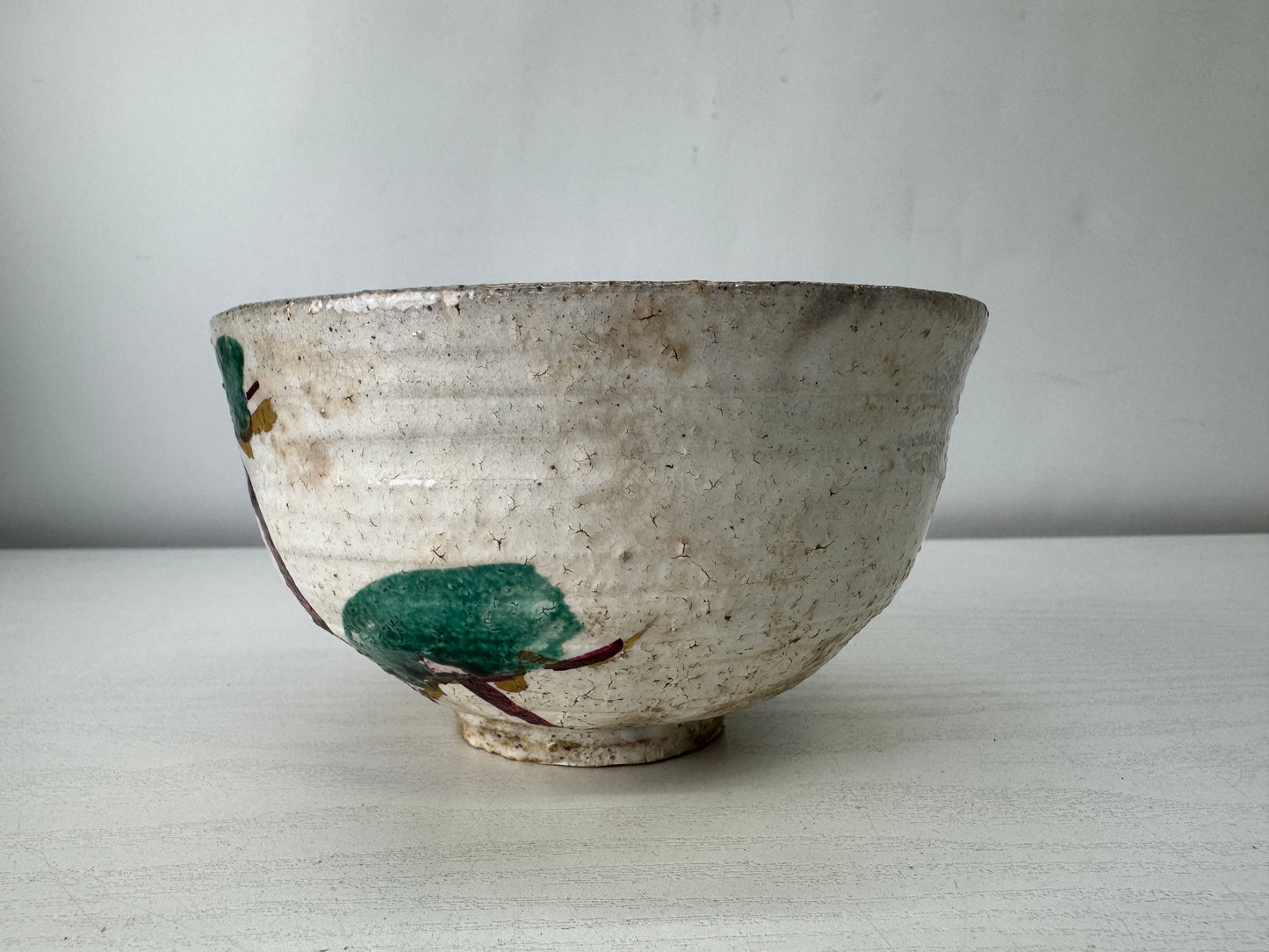 Y10033 CHAWAN Kyo-ware bowl Pine signed box Japan antique tea ceremony pottery