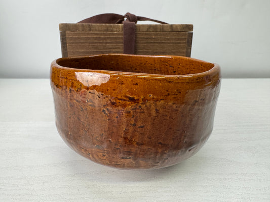 Y10034 CHAWAN Oohi-ware bowl signed box Japan antique tea ceremony pottery cup