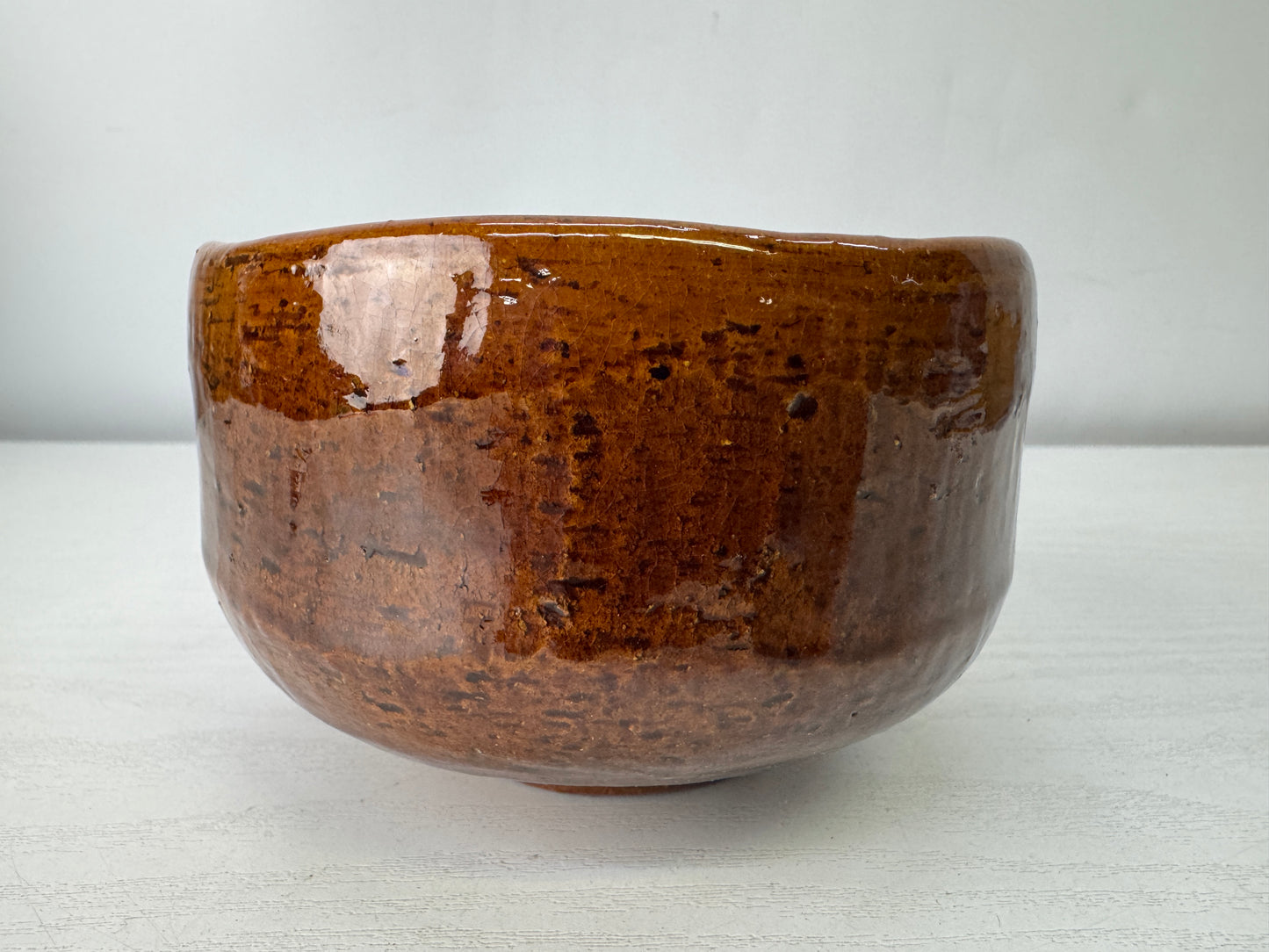 Y10034 CHAWAN Oohi-ware bowl signed box Japan antique tea ceremony pottery cup