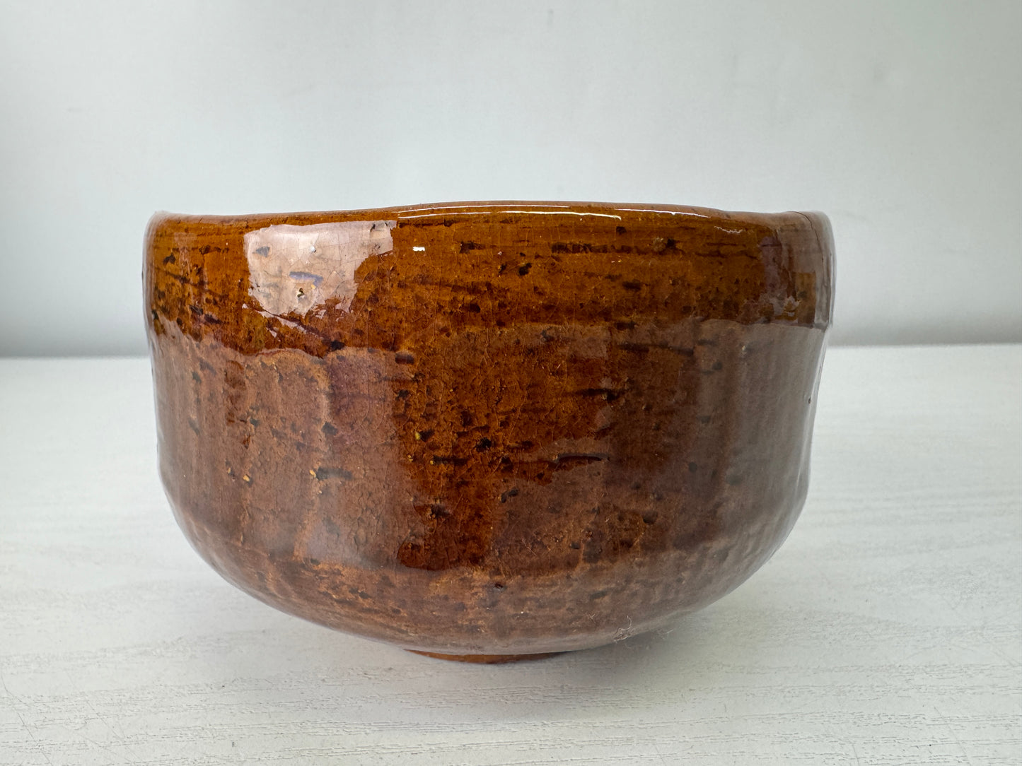 Y10034 CHAWAN Oohi-ware bowl signed box Japan antique tea ceremony pottery cup