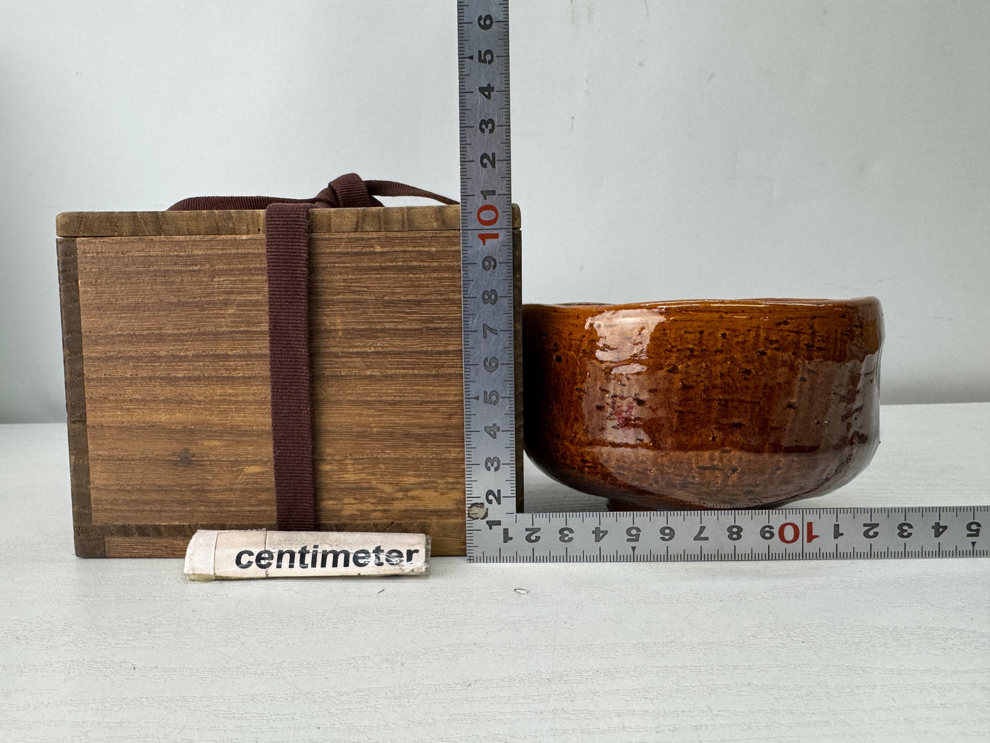 Y10034 CHAWAN Oohi-ware bowl signed box Japan antique tea ceremony pottery cup