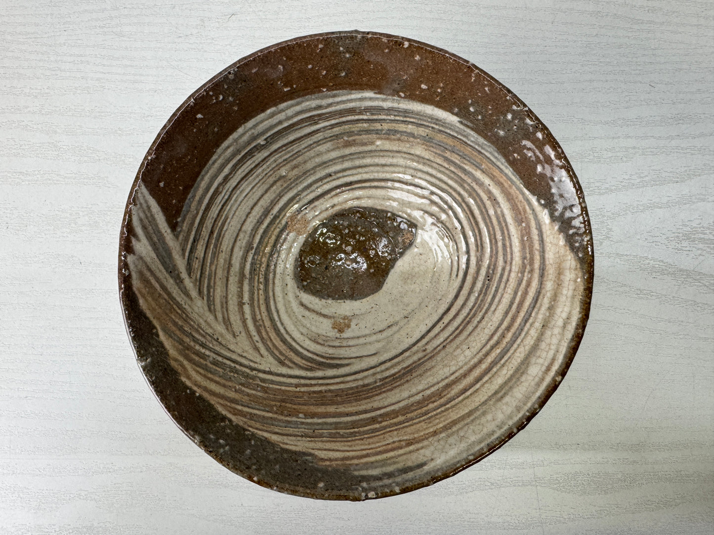 Y10035 CHAWAN Hakeme brushmark bowl  signed box Japan antique tea ceremony cup