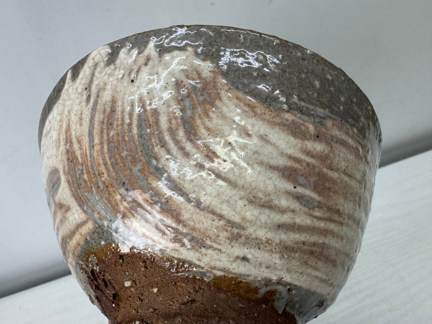 Y10035 CHAWAN Hakeme brushmark bowl  signed box Japan antique tea ceremony cup