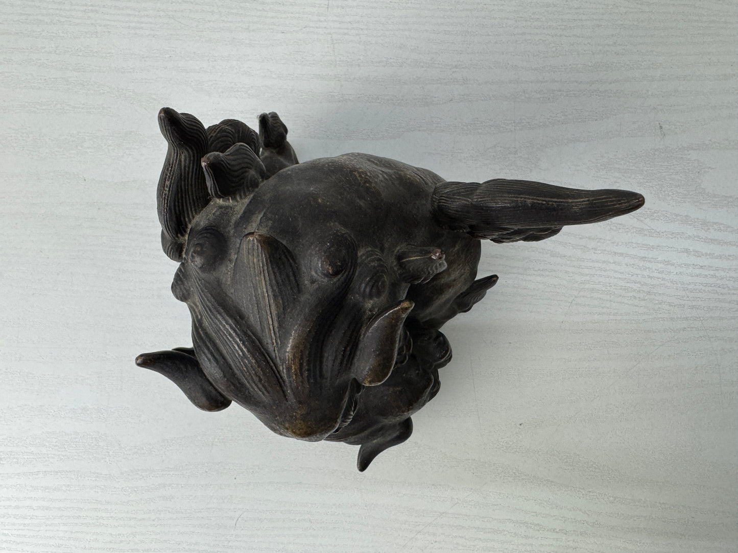 Y10039 OKIMONO Bizen-ware Playful Lion cub figurine Japan antique interior decor