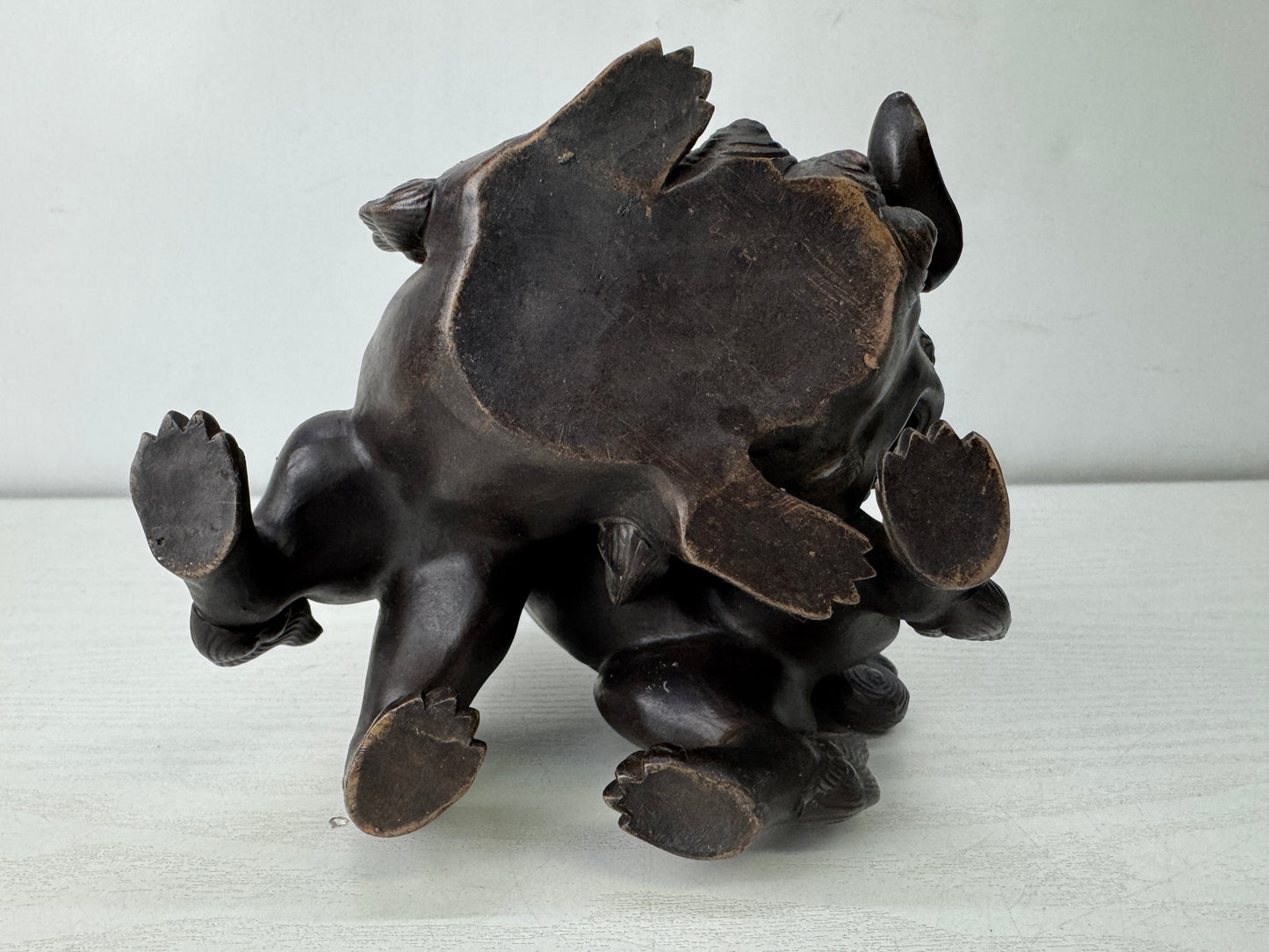 Y10039 OKIMONO Bizen-ware Playful Lion cub figurine Japan antique interior decor