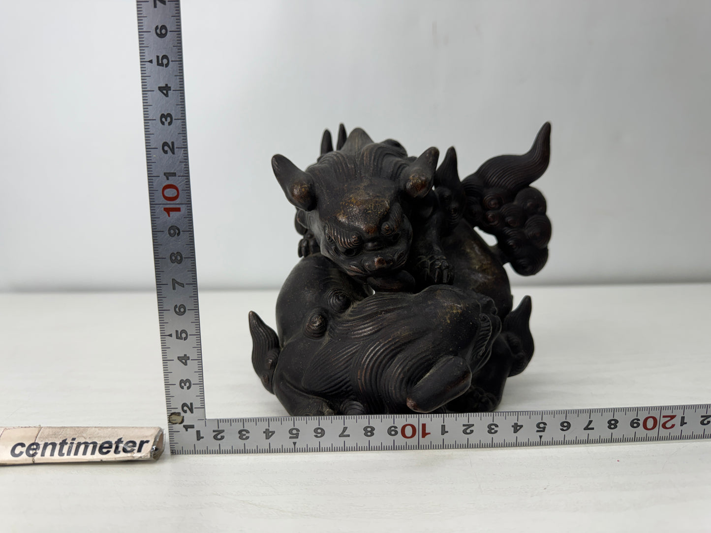 Y10039 OKIMONO Bizen-ware Playful Lion cub figurine Japan antique interior decor