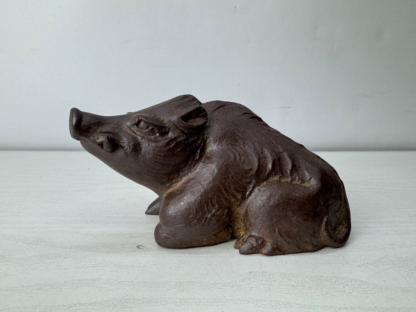 Y10040 OKIMONO Kyo-ware Boar figurine signed box Japan antique interior figure