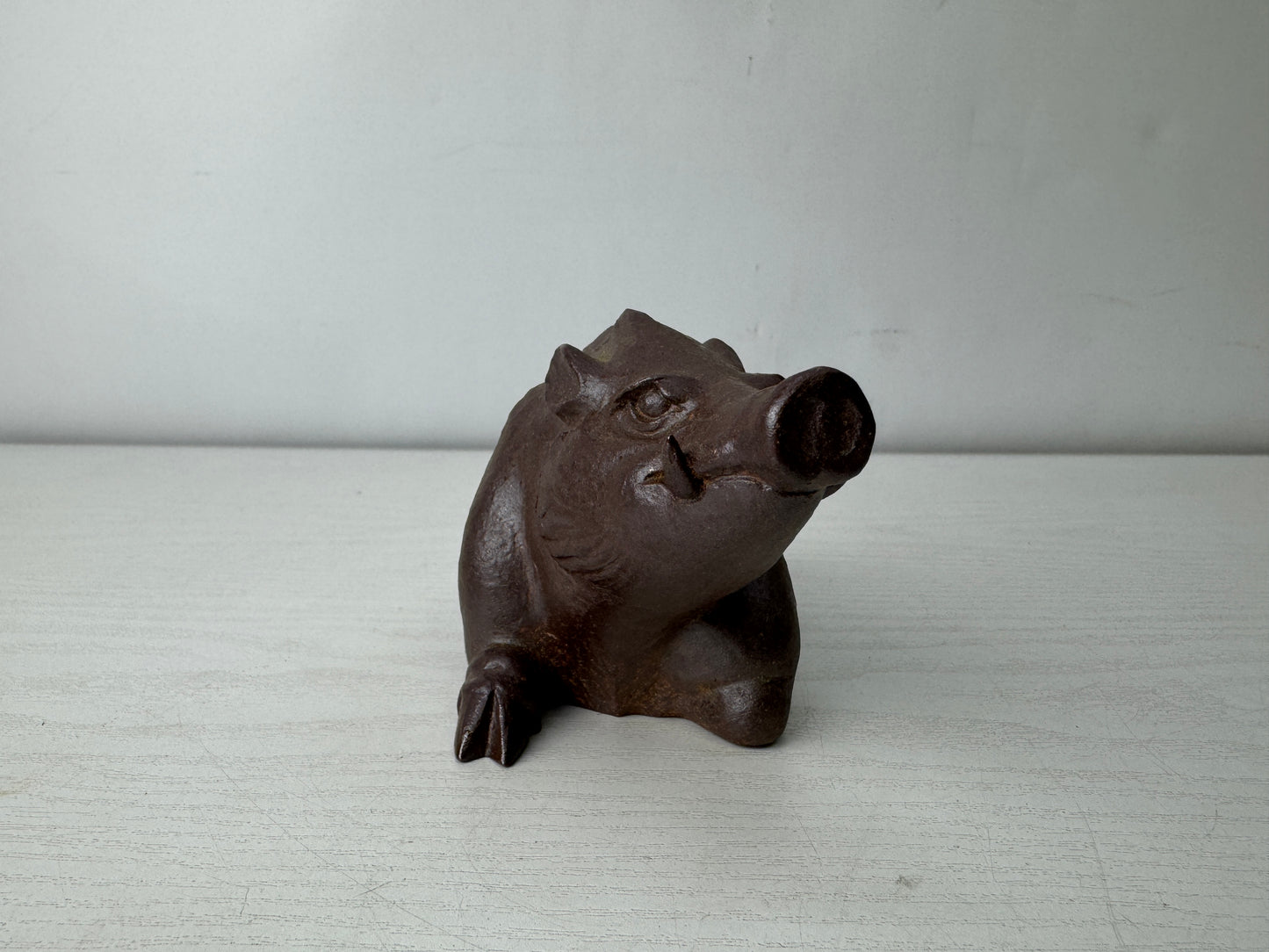Y10040 OKIMONO Kyo-ware Boar figurine signed box Japan antique interior figure