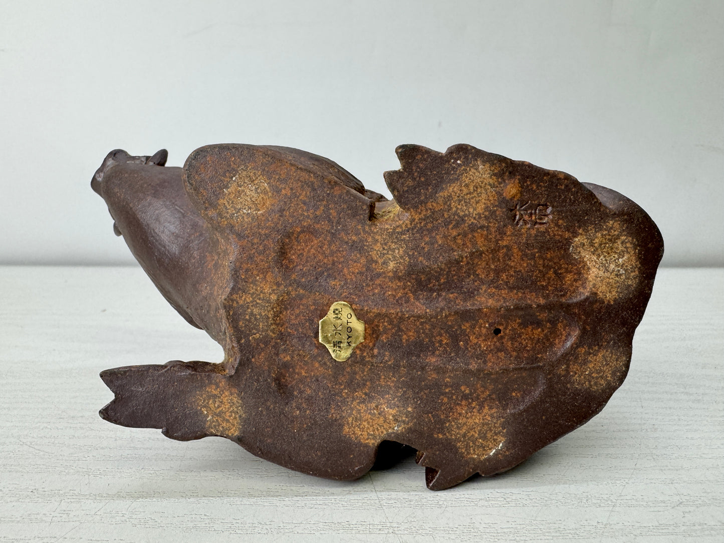 Y10040 OKIMONO Kyo-ware Boar figurine signed box Japan antique interior figure