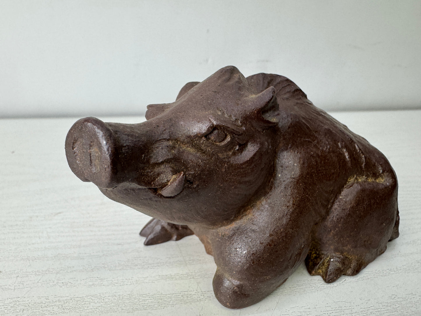 Y10040 OKIMONO Kyo-ware Boar figurine signed box Japan antique interior figure