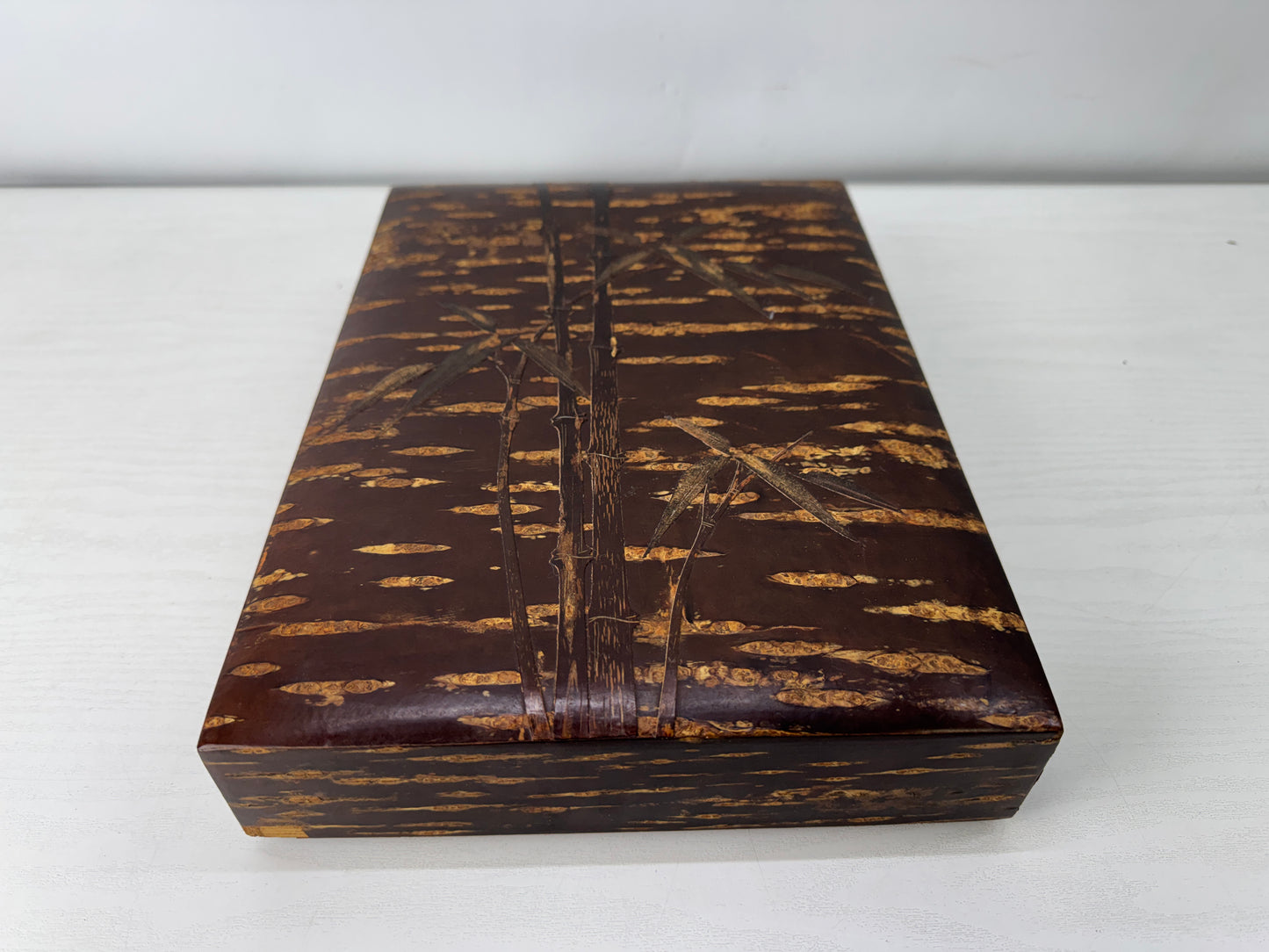 Y10042 BOX Marquetry Letter case Bamboo Cherry blossom Japan antique stationery
