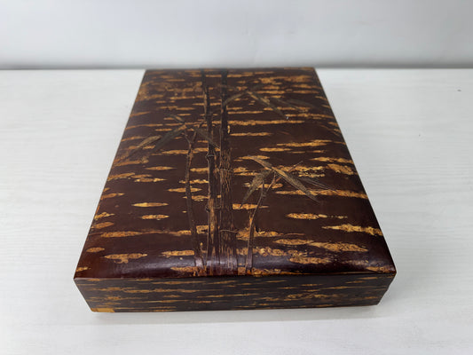 Y10042 BOX Marquetry Letter case Bamboo Cherry blossom Japan antique stationery