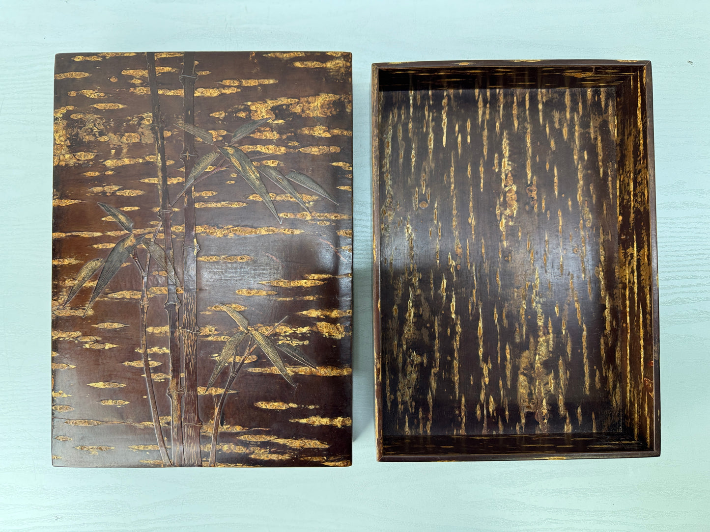 Y10042 BOX Marquetry Letter case Bamboo Cherry blossom Japan antique stationery