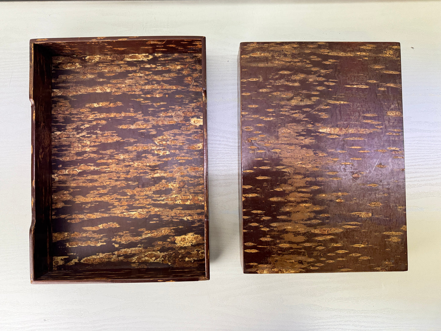 Y10042 BOX Marquetry Letter case Bamboo Cherry blossom Japan antique stationery