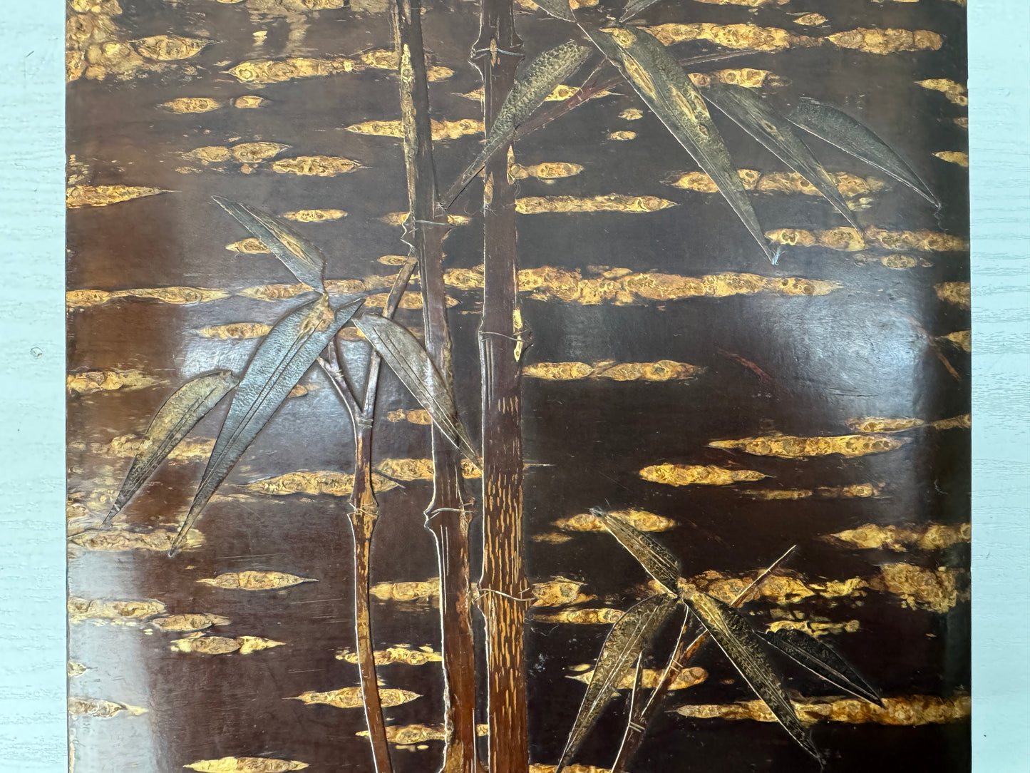 Y10042 BOX Marquetry Letter case Bamboo Cherry blossom Japan antique stationery