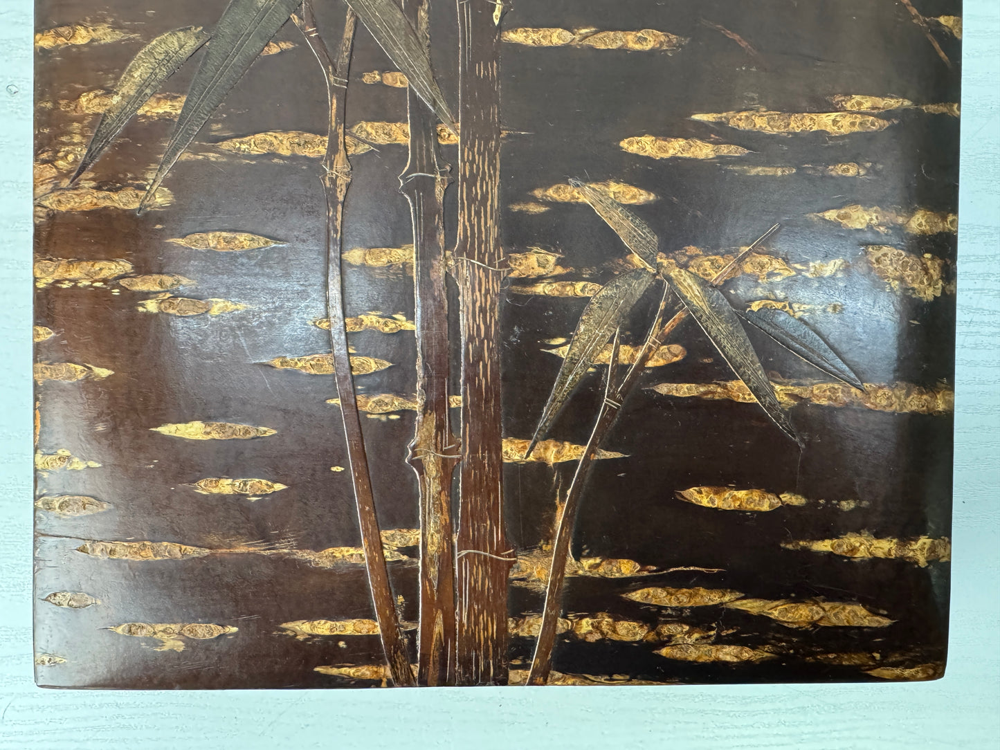 Y10042 BOX Marquetry Letter case Bamboo Cherry blossom Japan antique stationery