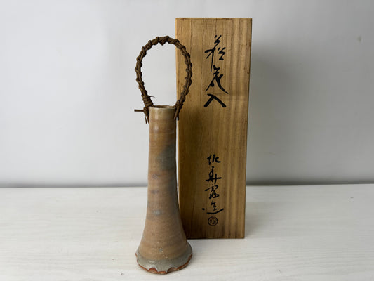 Y10044 FLOWER VASE Hagi-ware signed box Japan antique ikebana floral arrangement