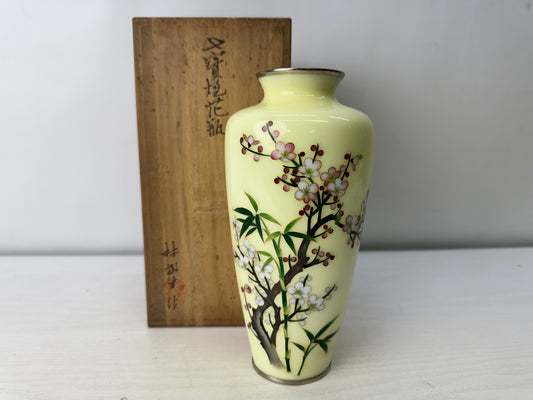Y10045 FLOWER VASE Cloisonne signed box Japan antique ikebana floral arrangement