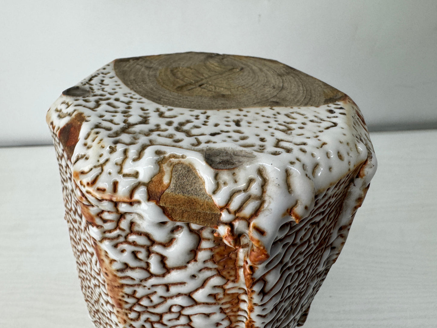 Y10046 FLOWER VASE Shino-ware signed box Japan antique ikebana floral decor