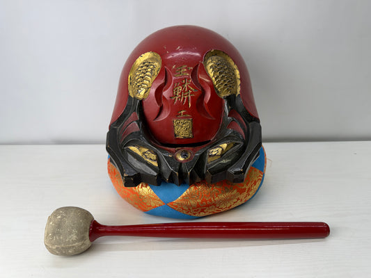 Y10048 MOKUGYO vermilion-lacquered Buddhist Monk Instrument signed Japan antique