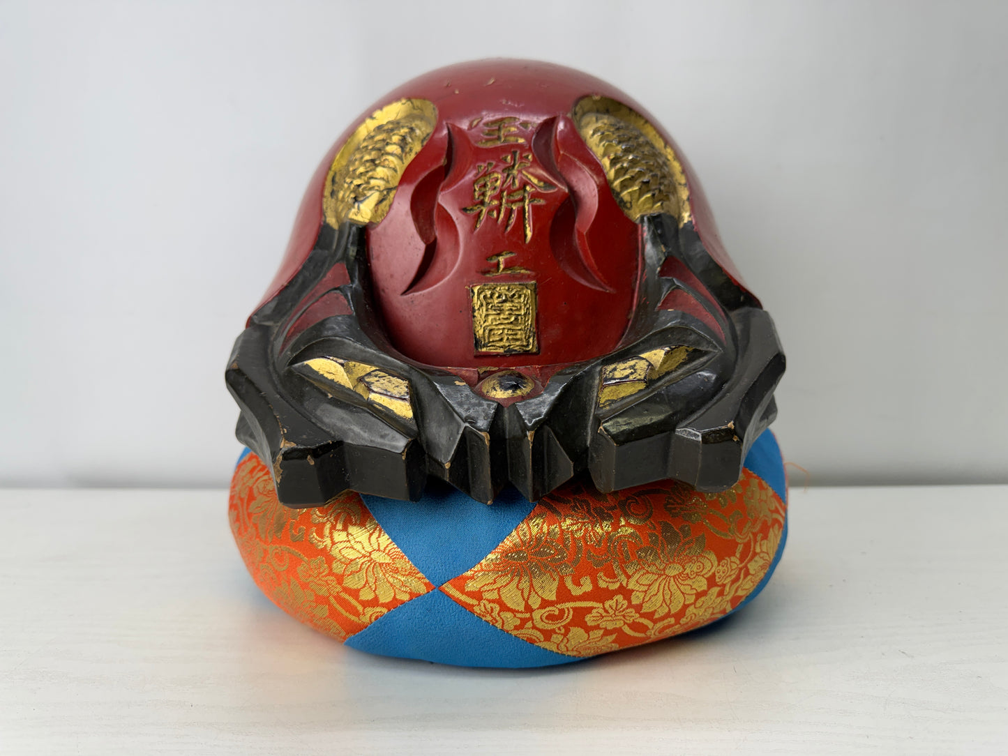 Y10048 MOKUGYO vermilion-lacquered Buddhist Monk Instrument signed Japan antique