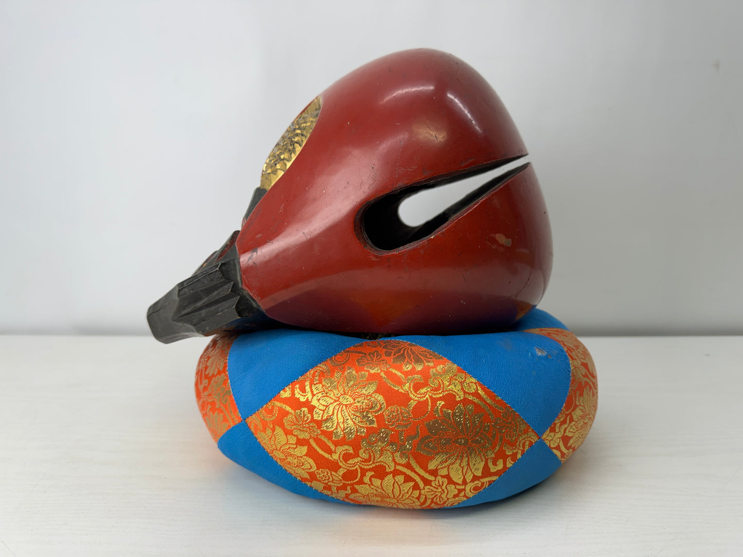Y10048 MOKUGYO vermilion-lacquered Buddhist Monk Instrument signed Japan antique