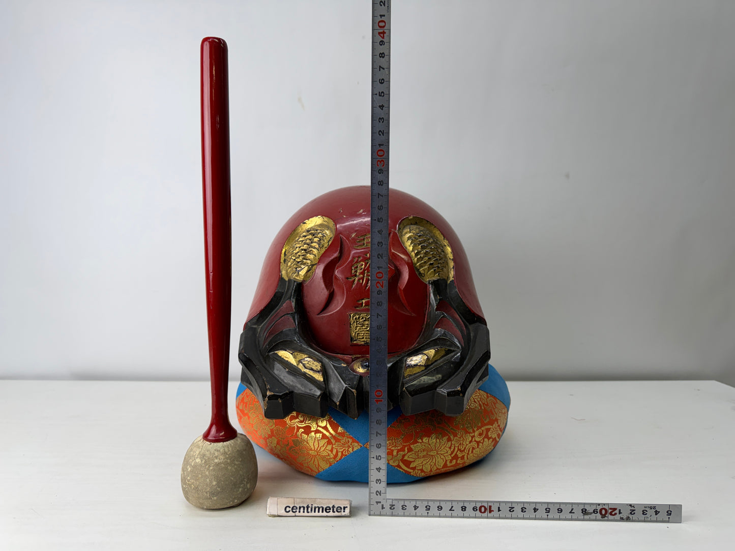 Y10048 MOKUGYO vermilion-lacquered Buddhist Monk Instrument signed Japan antique