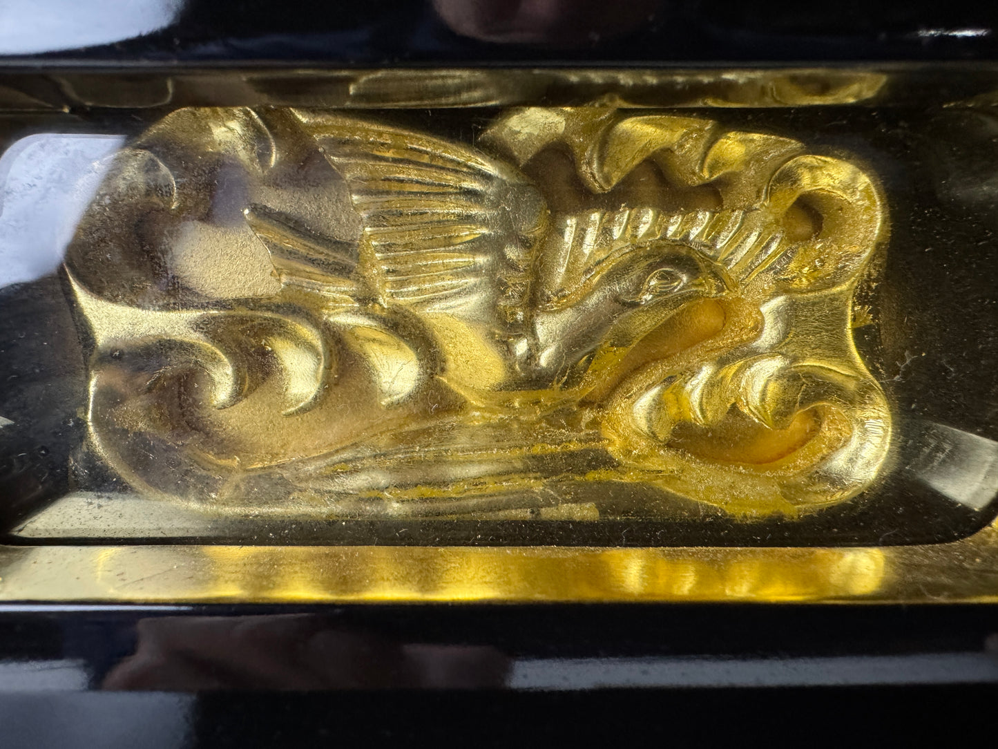 Y10049 Buddhist Altar Equipment Black lacquer Gold leaf Japan antique Buddhism