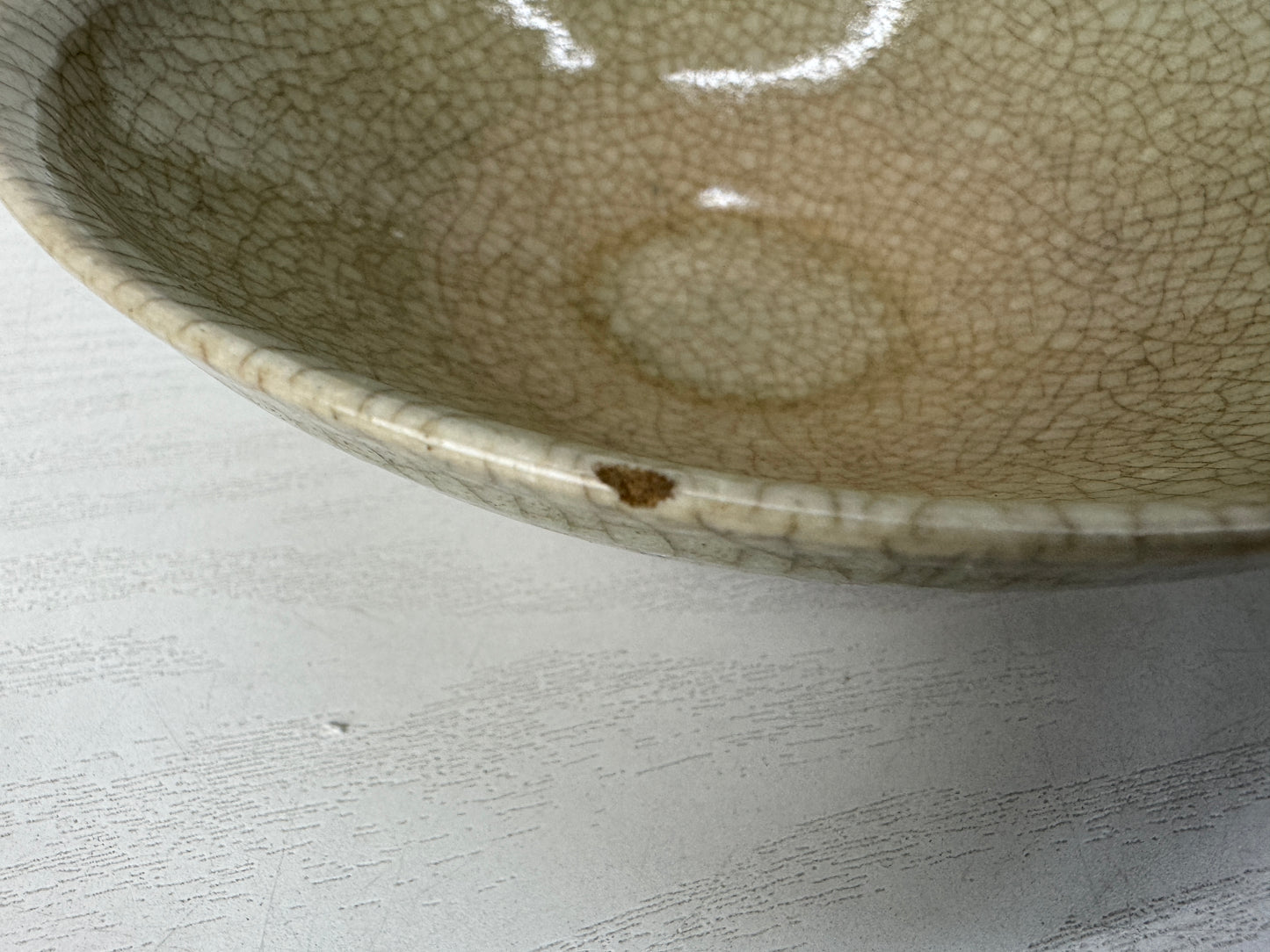Y10052 CHAWAN Mino-ware flat bowl signed Japan antique tea ceremony pottery cup