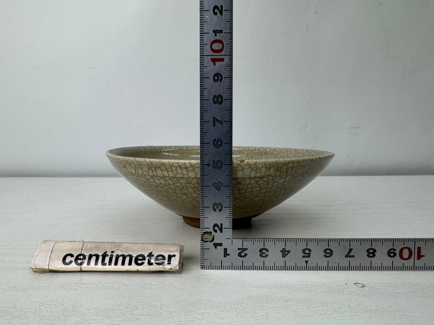 Y10052 CHAWAN Mino-ware flat bowl signed Japan antique tea ceremony pottery cup