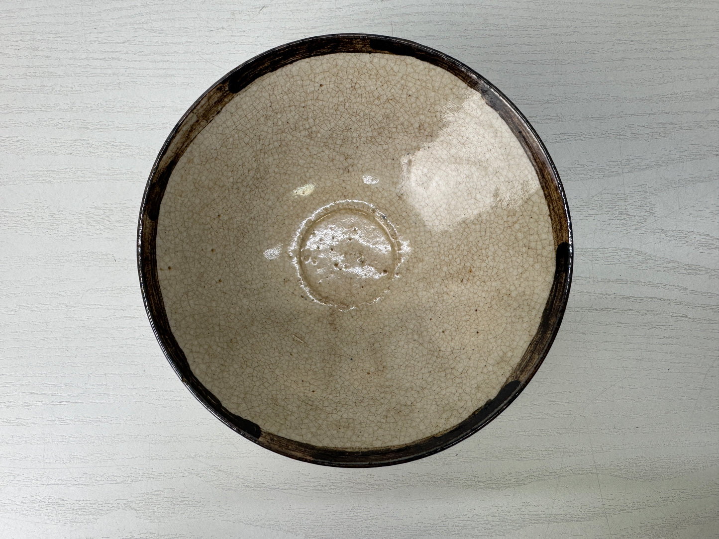 Y10053 CHAWAN Seto Karatsu flat bowl Japan antique tea ceremony pottery cup