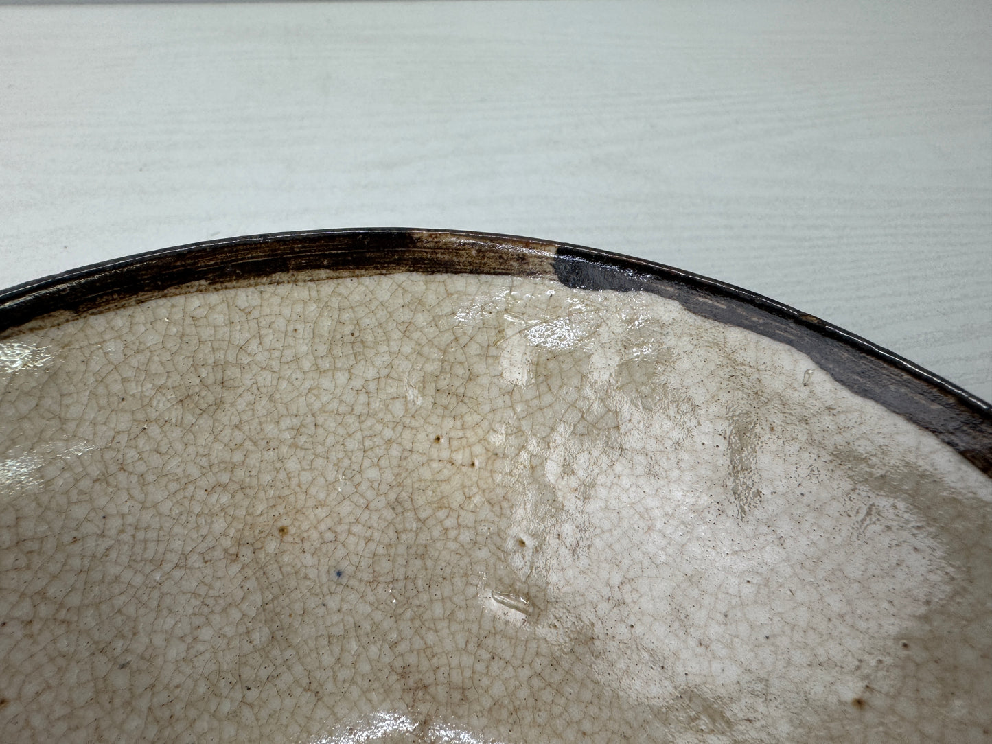 Y10053 CHAWAN Seto Karatsu flat bowl Japan antique tea ceremony pottery cup