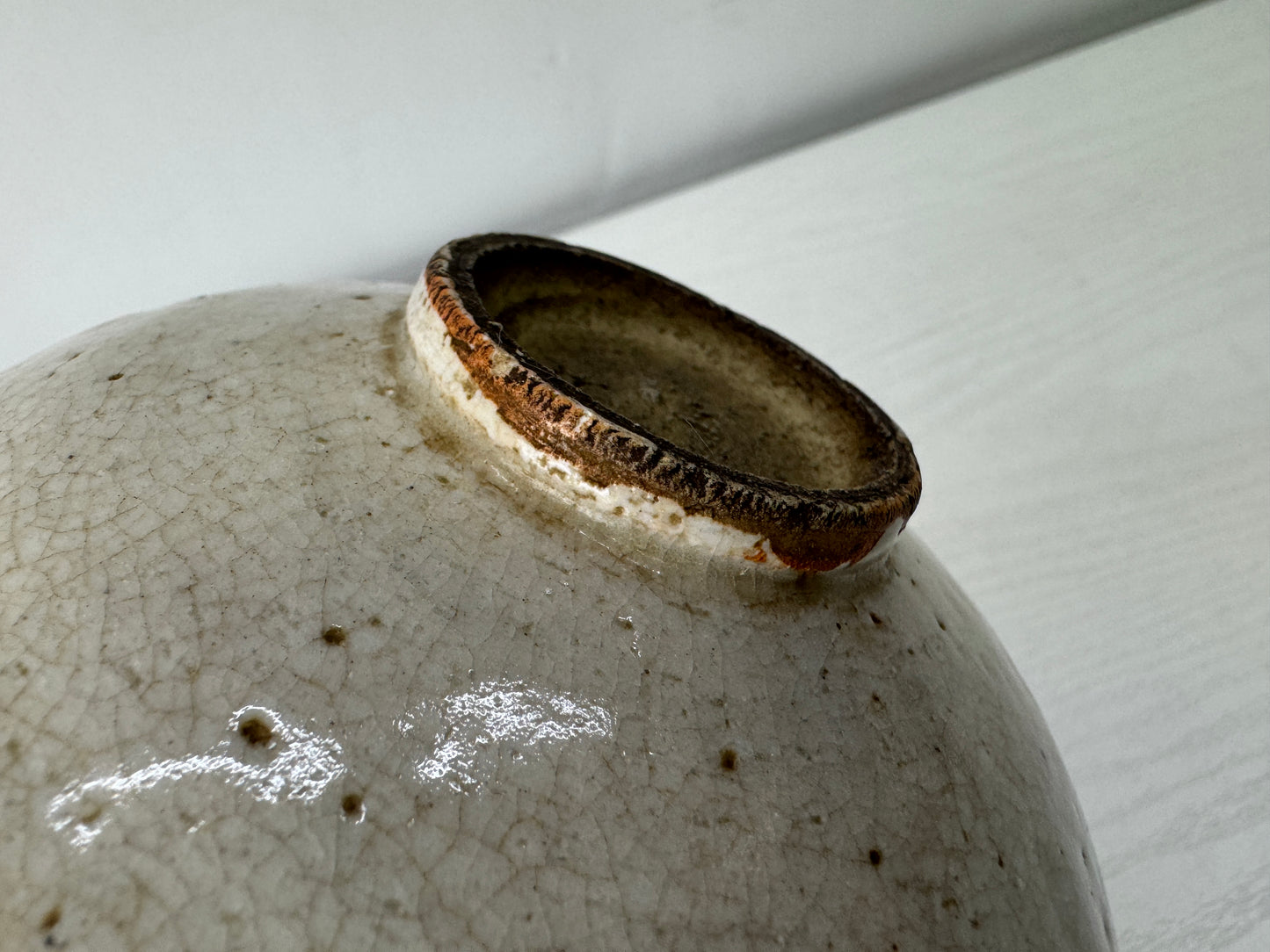 Y10053 CHAWAN Seto Karatsu flat bowl Japan antique tea ceremony pottery cup