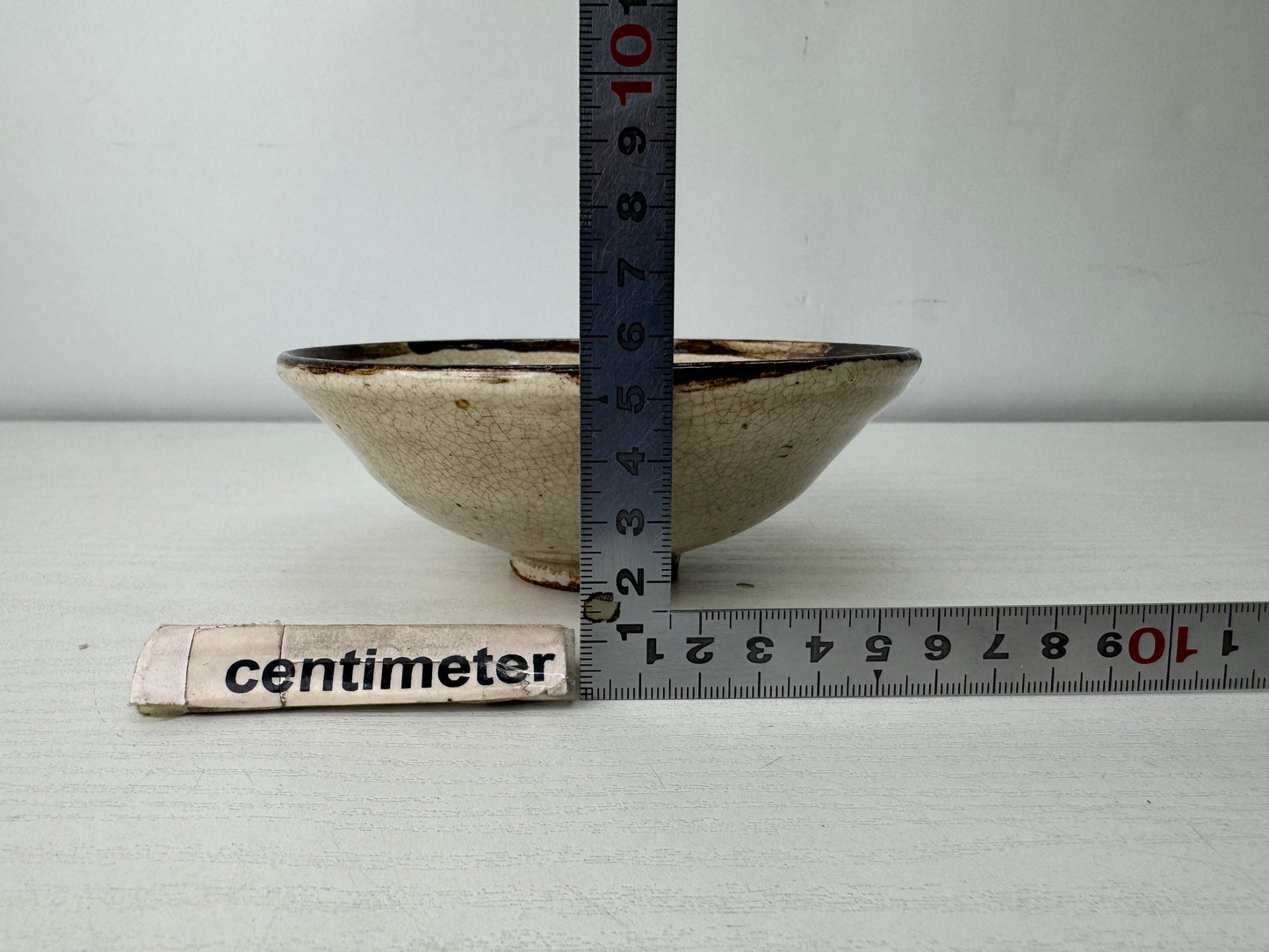 Y10053 CHAWAN Seto Karatsu flat bowl Japan antique tea ceremony pottery cup