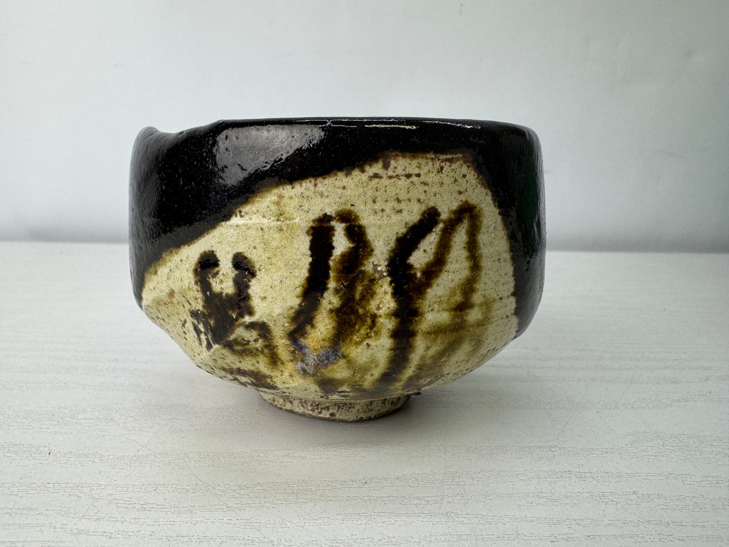 Y10060 CHAWAN Raku-ware black bowl signed box Japan antique tea ceremony pottery
